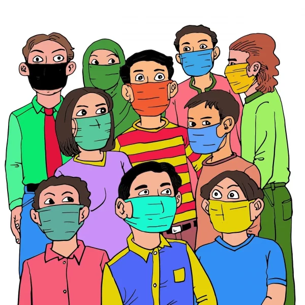 Dessin de personnes portant un masque